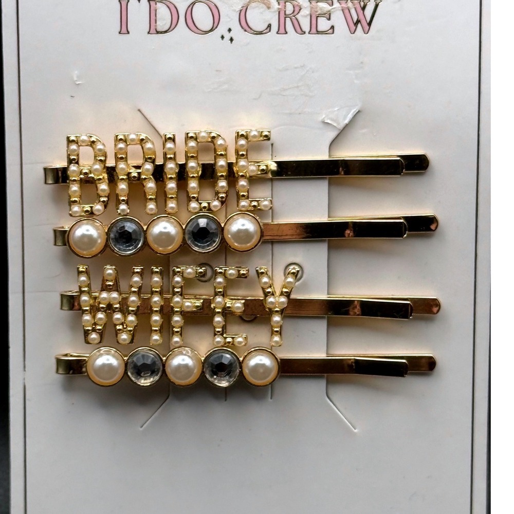 I Do Crew Bride Wifey Gold Tone Faux Pearl Hair Clip Set 4pc BP204901 Target